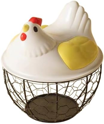 Stylish Chicken Decorative Egg Basket – Metal Storage Organizer with Lid