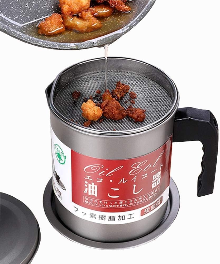 Kitchen Oil Strainer Pot with Filter – Stainless Steel Oil Dispenser
