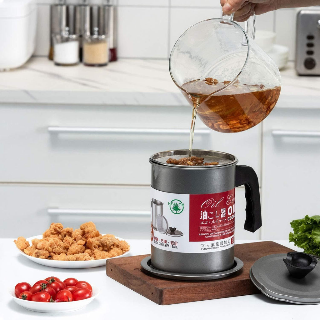 Kitchen Oil Strainer Pot with Filter – Stainless Steel Oil Dispenser
