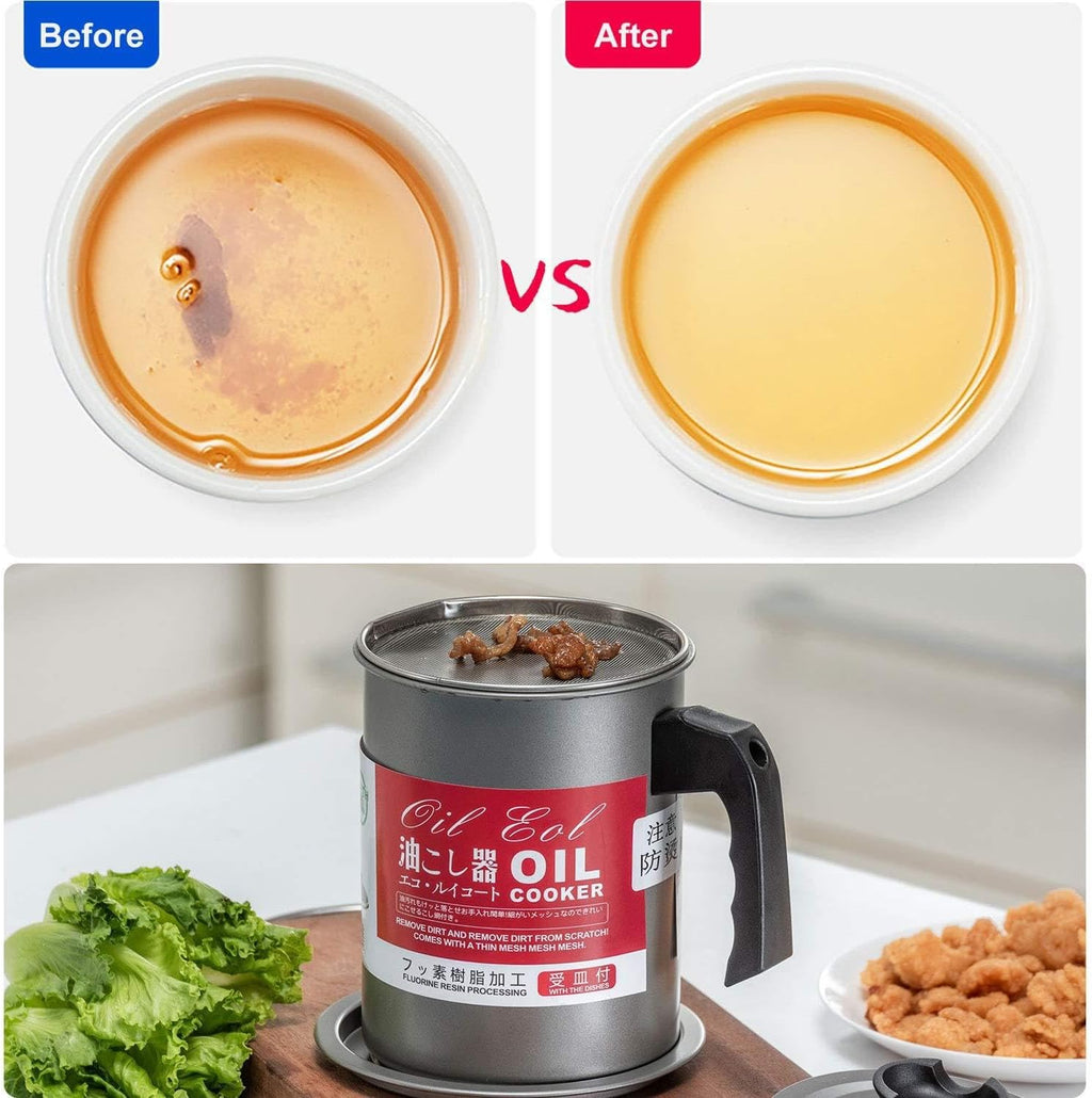 Kitchen Oil Strainer Pot with Filter – Stainless Steel Oil Dispenser