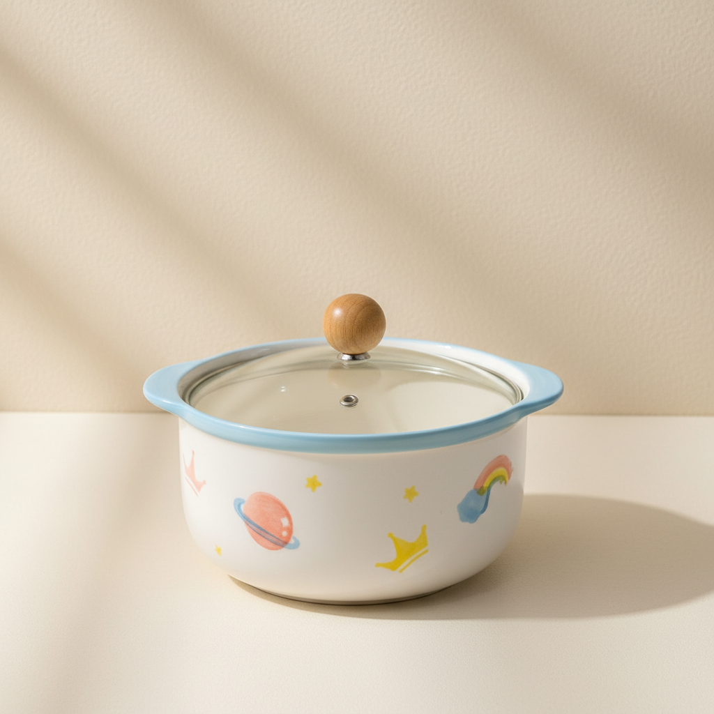 Trendy Porcelain Pot with Glass Lid – 17.5 cm