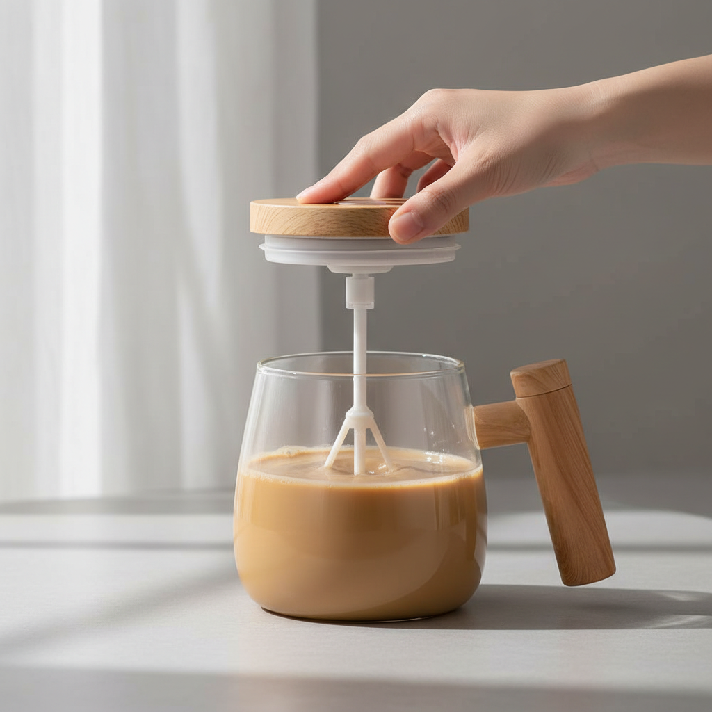 Trendy Portable Blender Mug with Wooden Handle – 400 ml