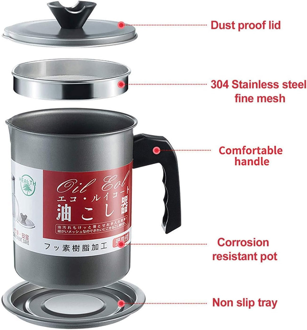 Kitchen Oil Strainer Pot with Filter – Stainless Steel Oil Dispenser